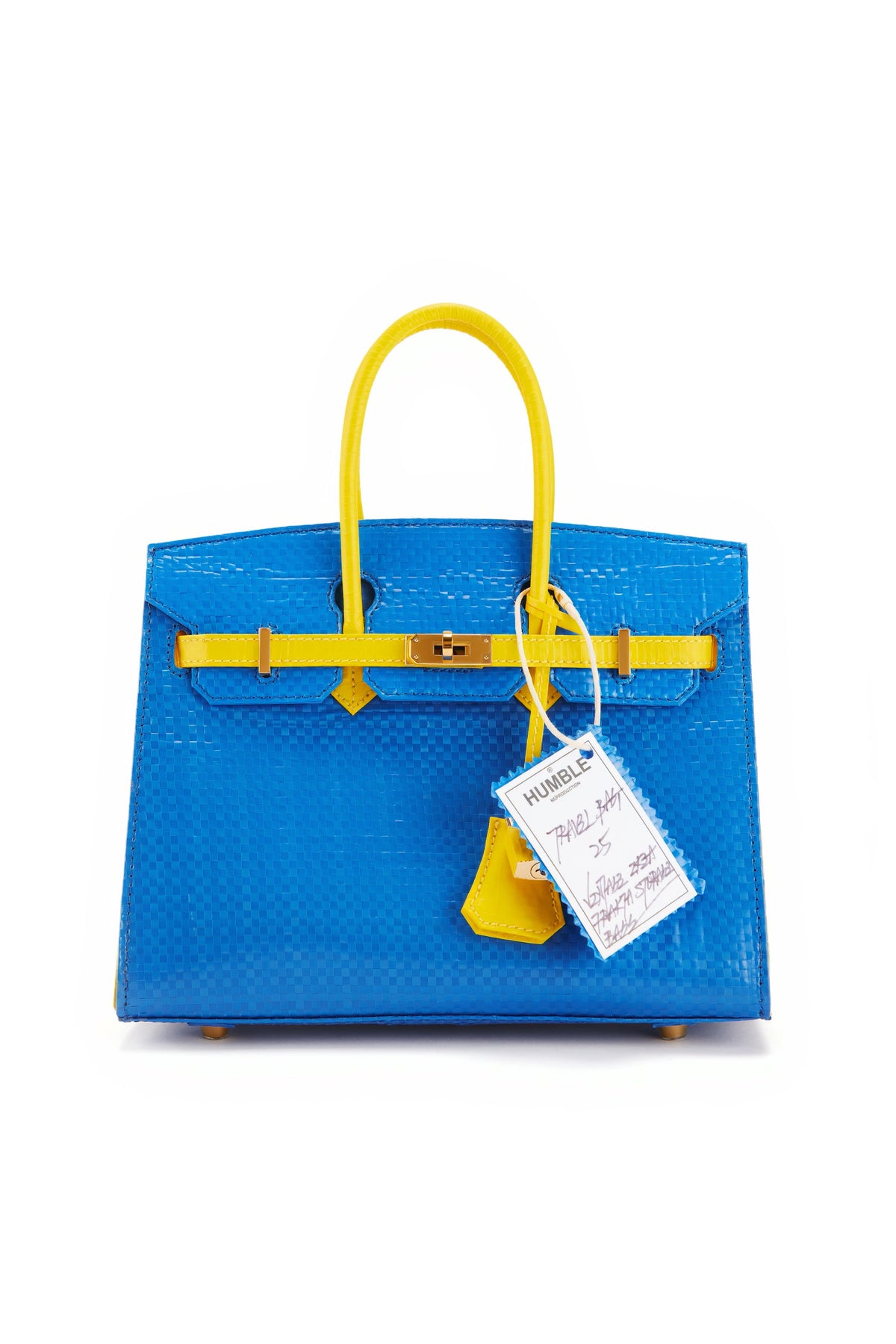 Travel Bag Size 25 Blue/Yellow — front view with yellow handles and fastening strap