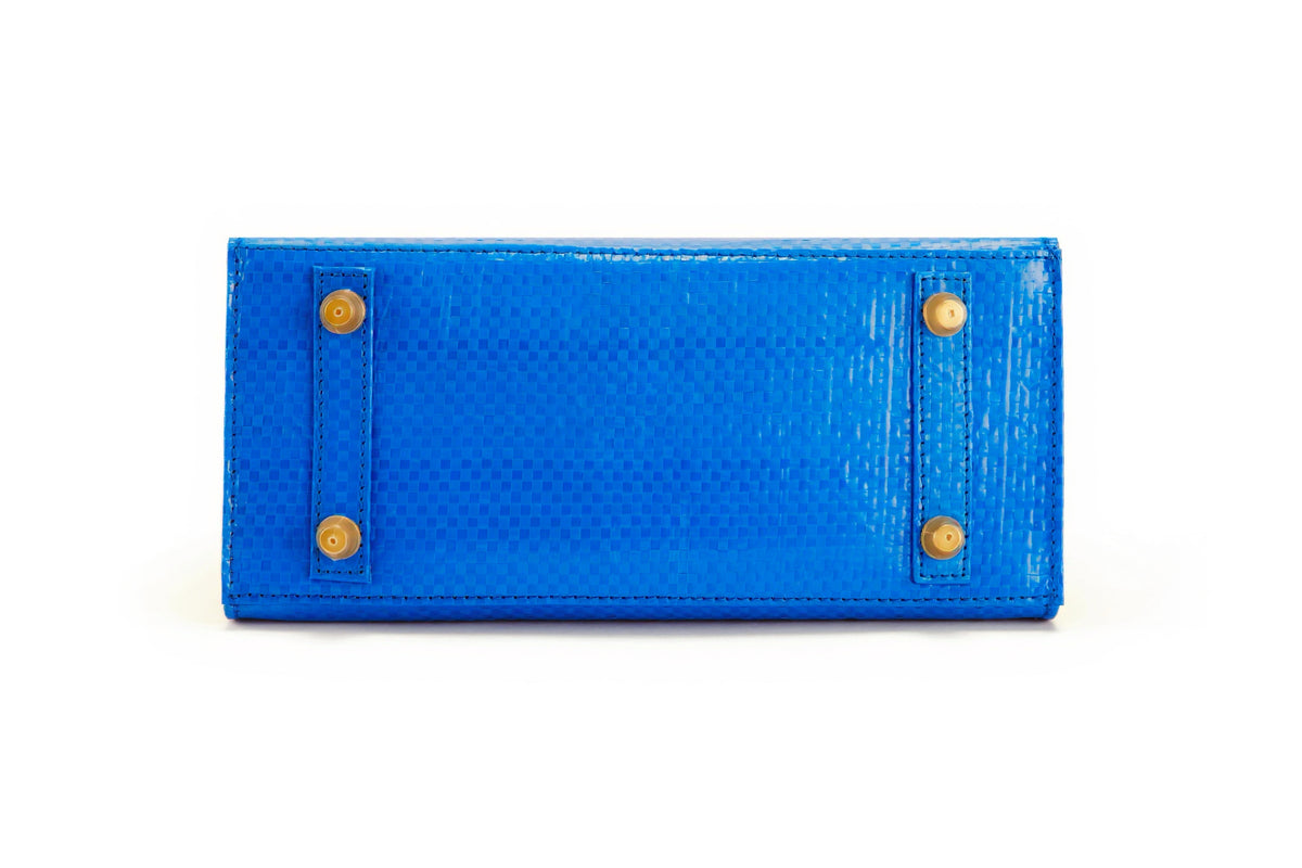 Travel Bag Size 25 Blue/Yellow — base view showing four metal feet