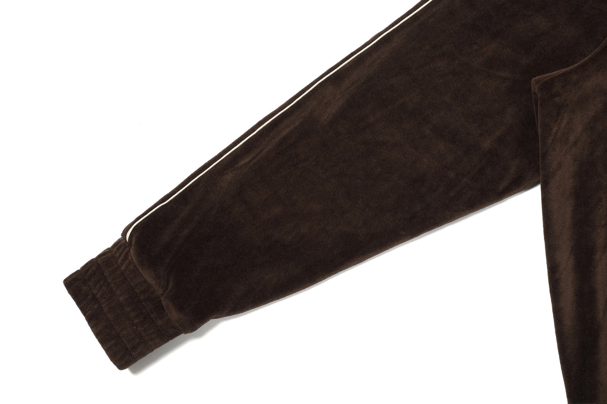 Velvet Track Jacket — velvet sleeve and ribbed cuff detail