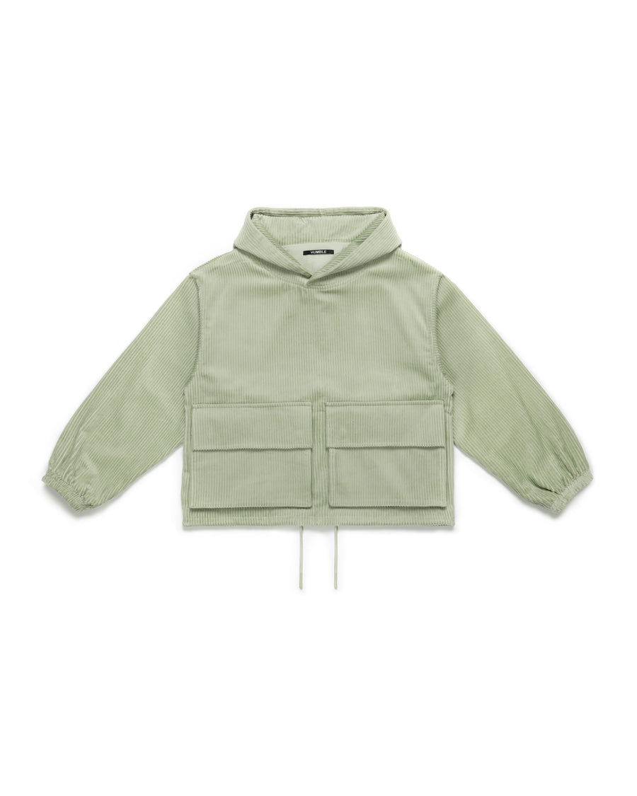 Corduroy Pockets Hoodie Pale Green