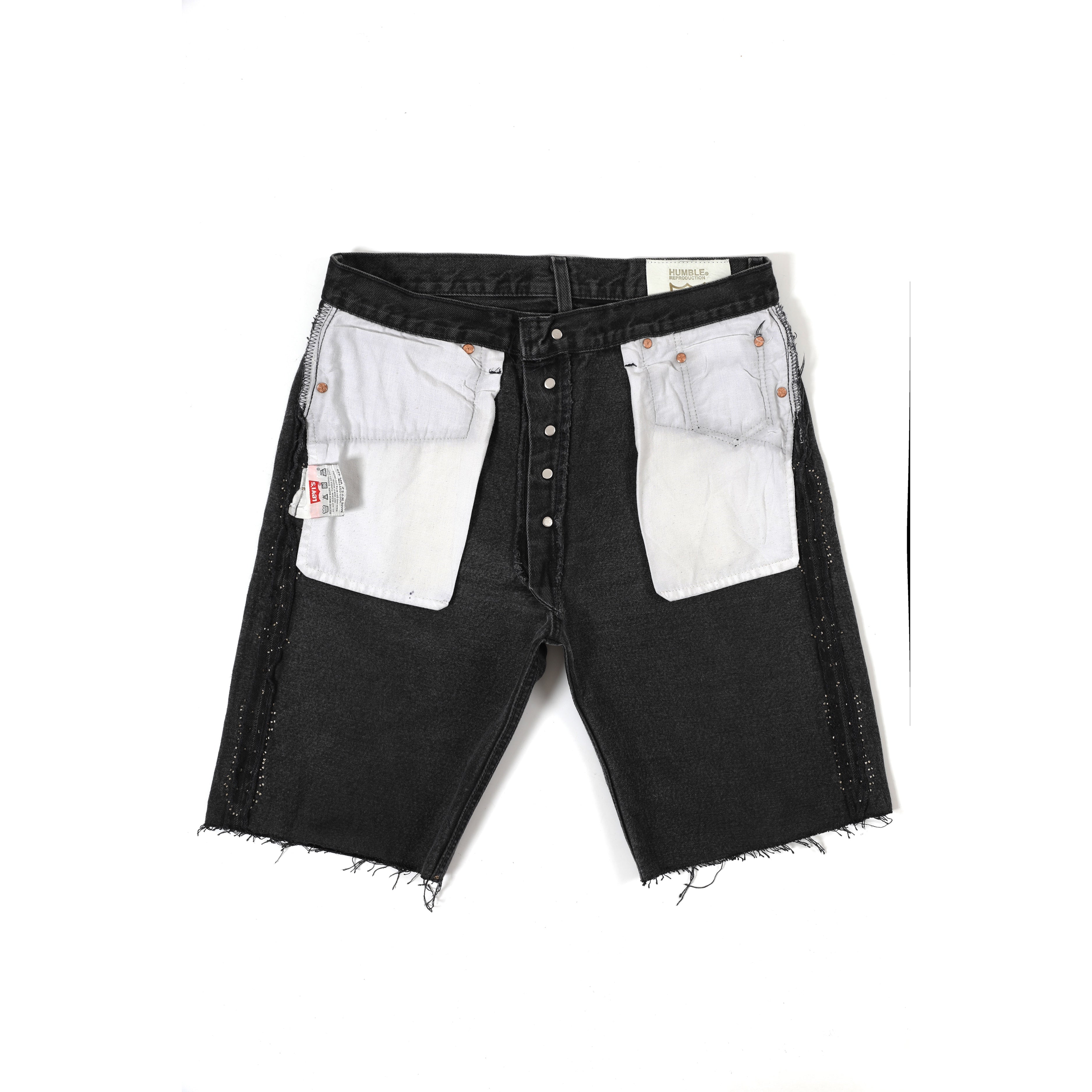 HUMBLE x HTC Gemstone Studded Black Denim Shorts