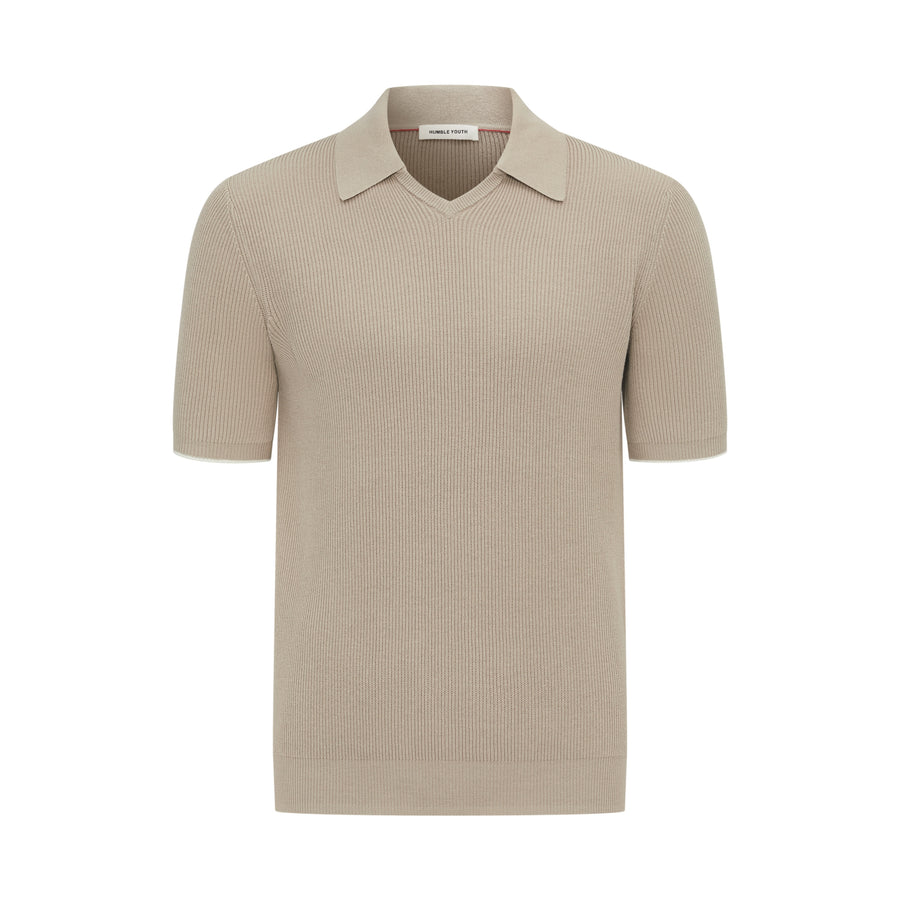 Cotton English Rib Knit Polo Light Brown product image 1