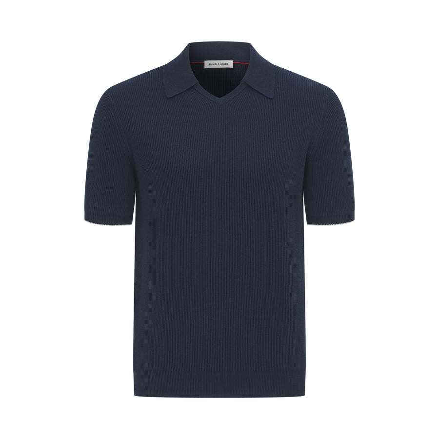 Cotton English Rib Knit Polo Navy Blue product image 1