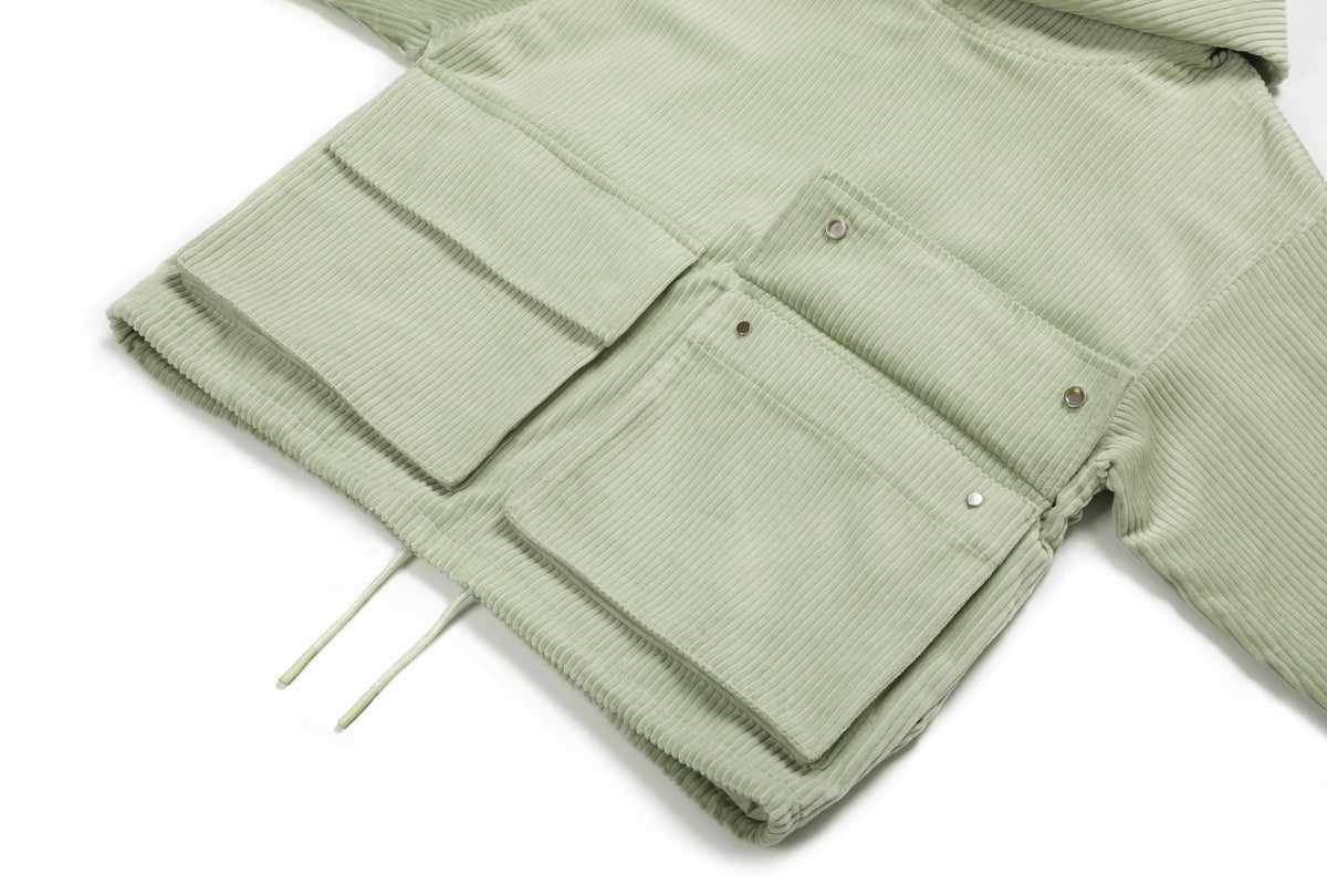 Corduroy Pockets Hoodie Pale Green – product image 5