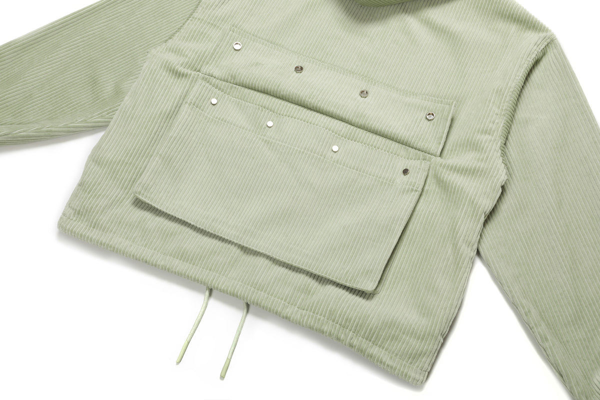Corduroy Pockets Hoodie Pale Green – product image 4
