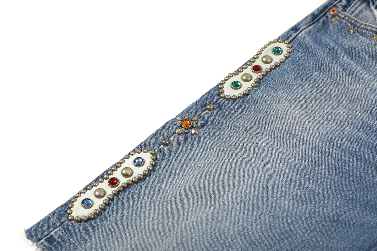 HUMBLE x HTC Gemstone Studded Blue Denim Shorts – product image 5