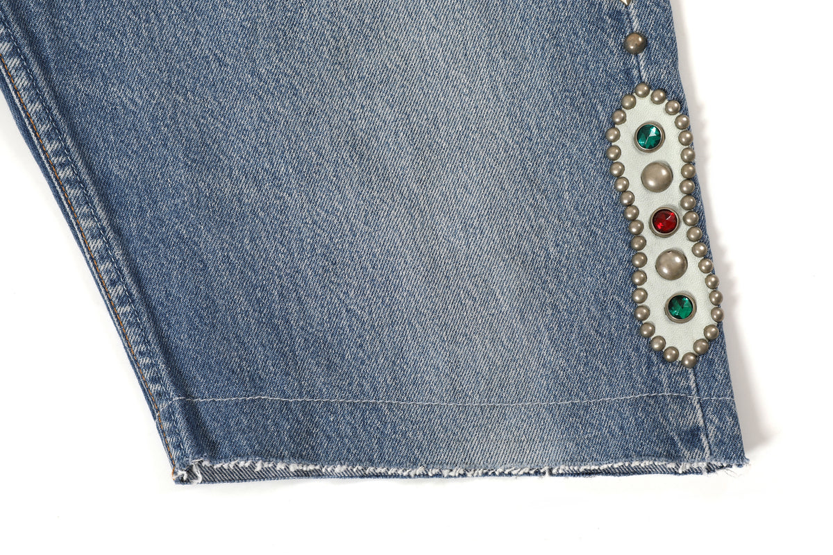 HUMBLE x HTC Gemstone Studded Blue Denim Shorts – product image 9