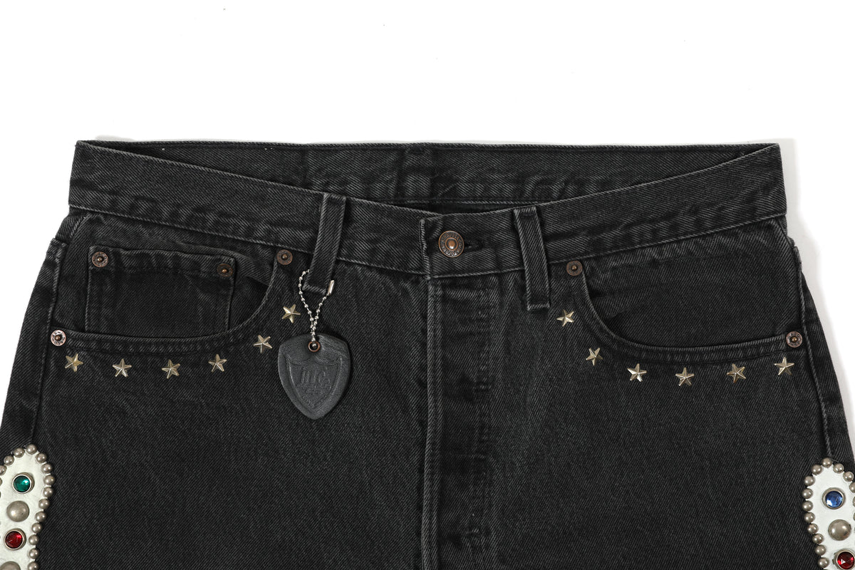 HUMBLE x HTC Gemstone Studded Black Denim Shorts – product image 10