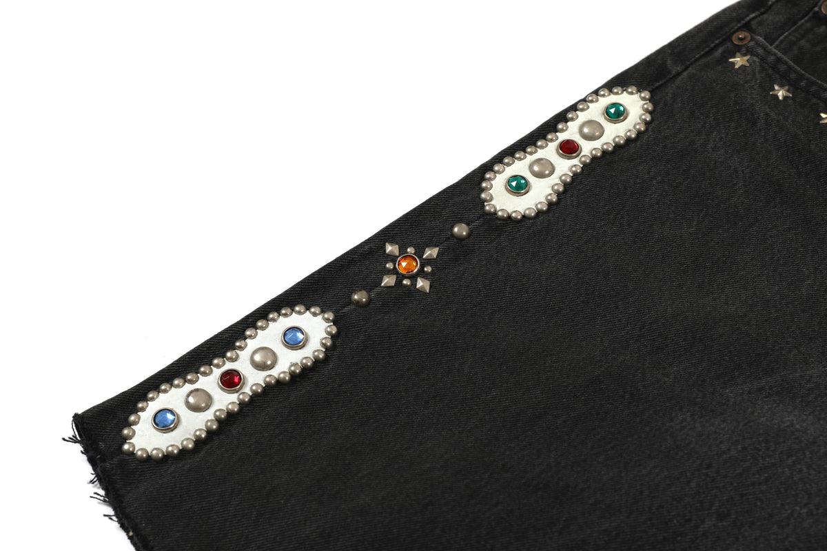 HUMBLE x HTC Gemstone Studded Black Denim Shorts – product image 9